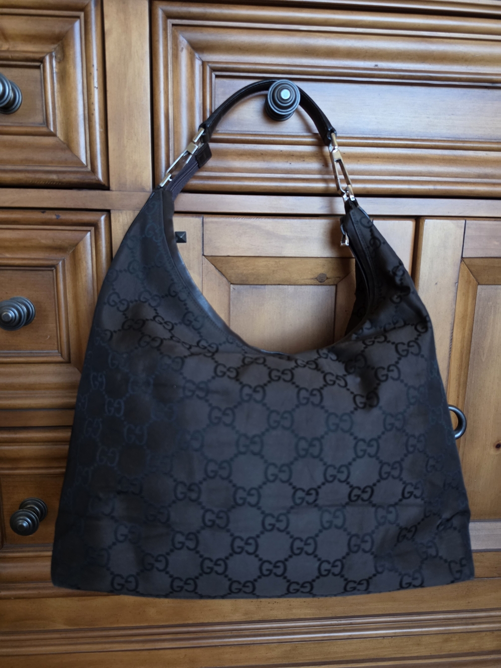 Gucci Black Monogram Hobo Bag